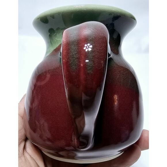 KENT FOLLETTE Pottery Cream And Sugar Set Cranberry/Green EUC Signed - Picture 5 of 13